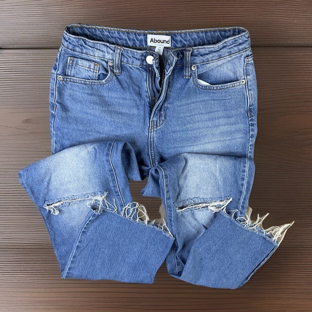 Abound Jeans Wide Leg Distressed Raw Hem 31'' Light Wash Women‎ Sz 27